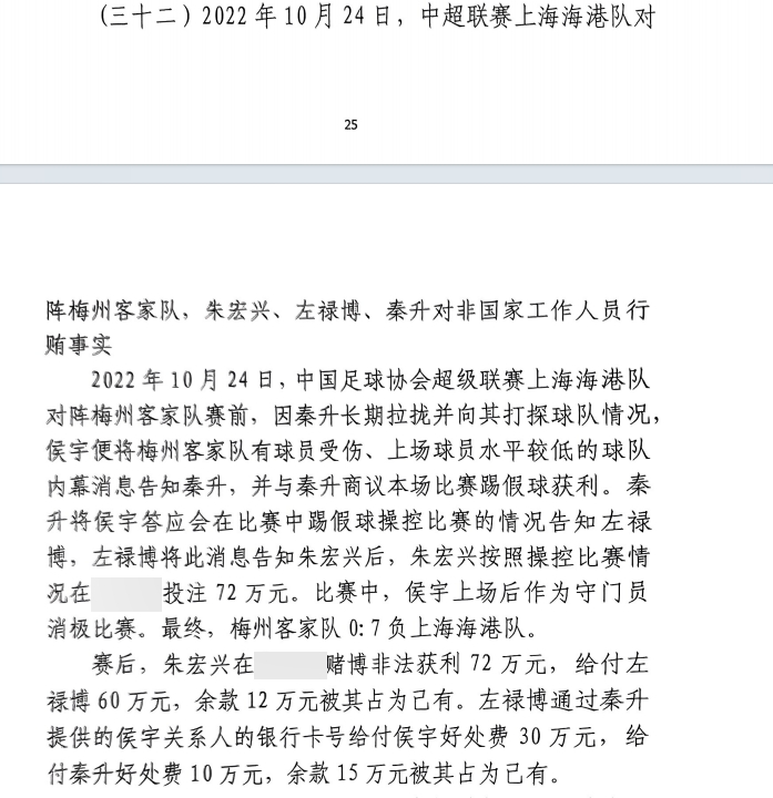 網(wǎng)傳判決書(shū)：梅州0-7海港，梅州守門(mén)員侯宇收30萬(wàn)好處費(fèi)消極比賽